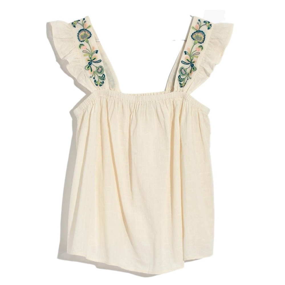 Madewell Embroidered-Strap Swing Crop Top (aso Meghan Markle, Duchess of Sussex)